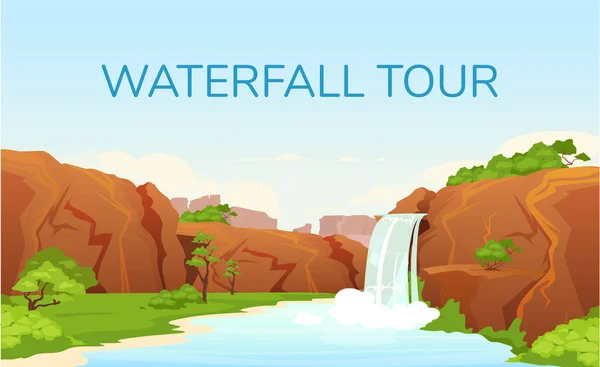 Waterfall Περιοδεία Πανό Επίπεδη Διανυσματικό Πρότυπο Tourism Agency Φυλλάδιο Φυλλάδιο — Διανυσματικό Αρχείο