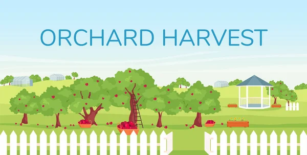 Orchard Harvest Banner Flat Vector Template Seasonal Farming Gardening Brochure — Stock Vector