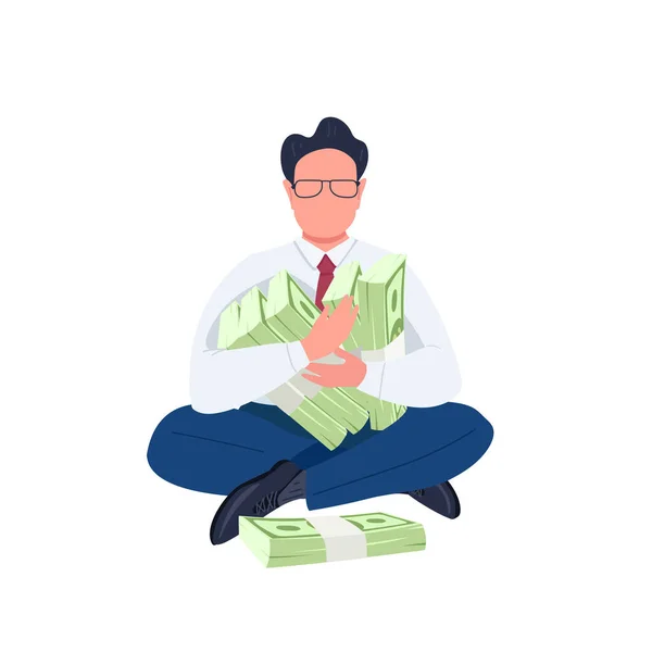 Man Holding Stacks Money Flat Color Vector Faceless Character Businessman — Stock Vector