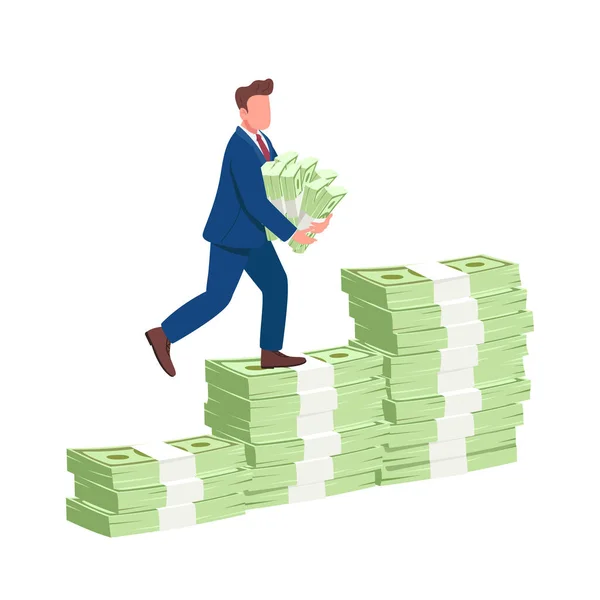 Άνθρωπος Αναρρίχηση Χρήματα Σκάλες Επίπεδη Έννοια Διάνυσμα Εικόνα Επιτυχημένος Επιχειρηματίας — Διανυσματικό Αρχείο