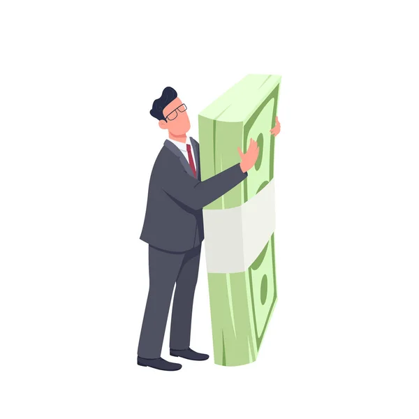 Entrepreneur Holding Money Bundle Flat Concept Vector Illustration Man Standing — Stock Vector