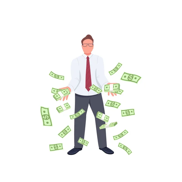 Office Worker Throwing Money Flat Color Vector Faceless Character Financial — Stock Vector