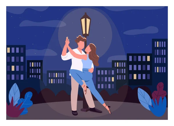 Noche Romántica Ilustración Vectorial Color Plano Hombre Mujer Bailan Apasionadamente — Vector de stock