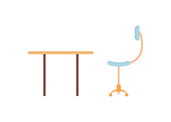 Flachfarbige Vektorobjekte Für Schreibtisch Und Stuhl Arbeitsplatz Für Home Office — Stockvektor