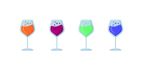 色彩艳丽的饮料扁平的色彩矢量对象集 玻璃杯中的泡状鸡尾酒 玻璃器皿中的热带酒精隔离卡通画 用于网页平面设计和动画收集 — 图库矢量图片