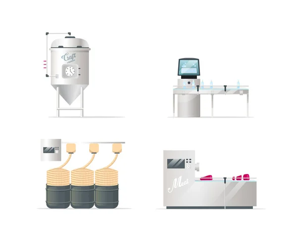 Tecnologías Procesamiento Mercancías Conjunto Objetos Vectoriales Color Plano Cerveza Artesanal — Archivo Imágenes Vectoriales