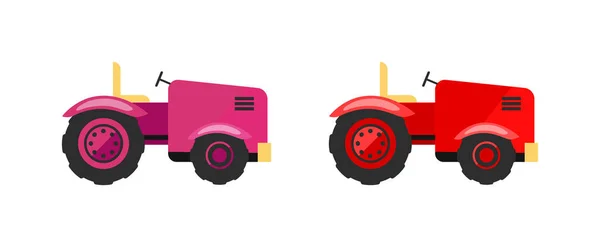 Traktory Ploché Barvy Vektorové Objekty Nastaveny Zemědělské Stroje Strojní Vozidlo — Stockový vektor
