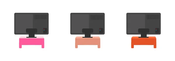 Télévision Dos Plat Couleur Vecteur Objets Réglés Sur Des Tables — Image vectorielle