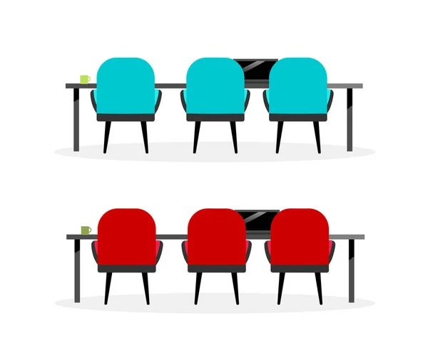 Mesa Reunião Cadeiras Conjunto Objetos Vetoriais Cor Plana Cadeiras Visitas —  Vetores de Stock