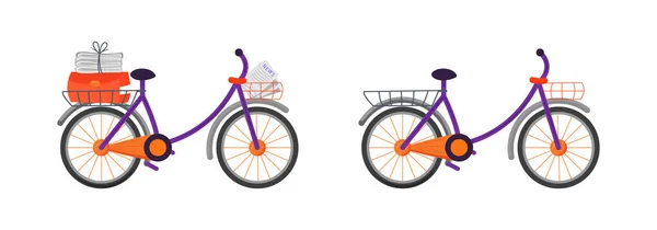 Set Oggetti Vettoriali Colori Piatti Biciclette Courier Mezzo Trasporto Del — Vettoriale Stock