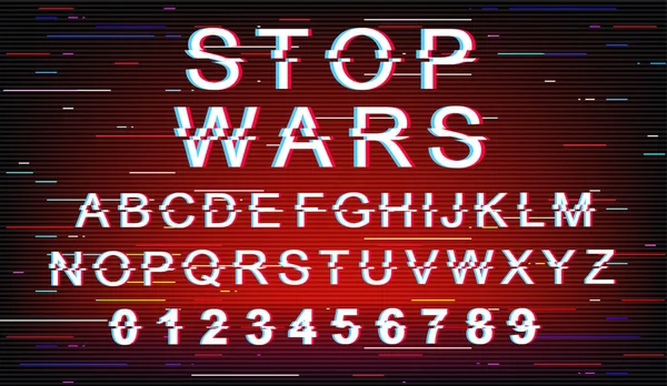 Arrêtez Les Guerres Modèle Police Alphabet Vectoriel Style Futuriste Rétro — Image vectorielle