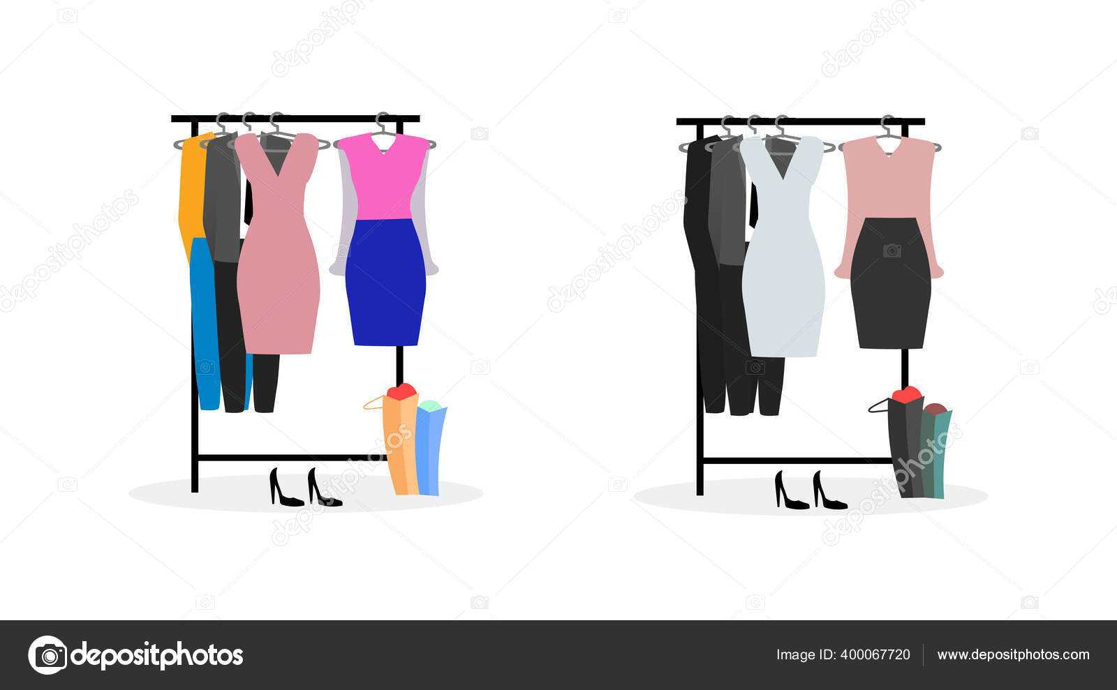 Percheros Ropa Color Plano Vector Objetos Conjunto Ropa Moda Para Vector de stock 400067720 de TheImg