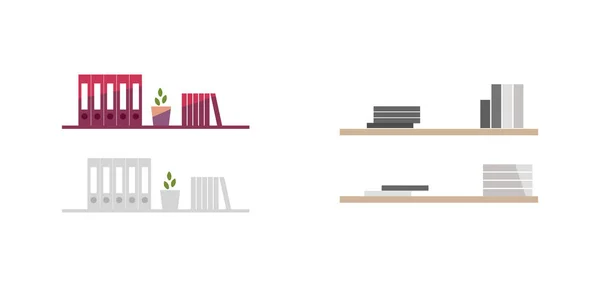 Folders Book Shelves Flat Color Vector Objects Set Binder Books — Stock Vector
