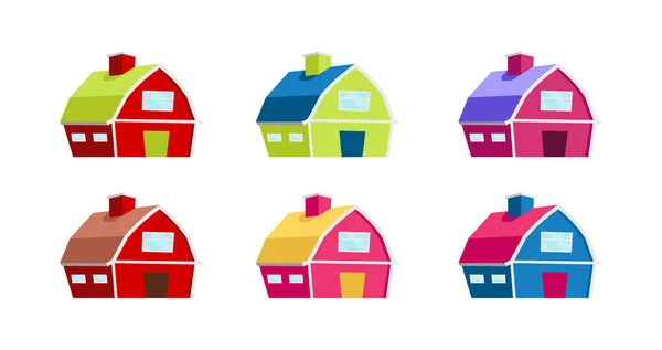 Casas Coloridas Conjunto Objetos Vectoriales Color Plano Granero Campo Casa — Vector de stock