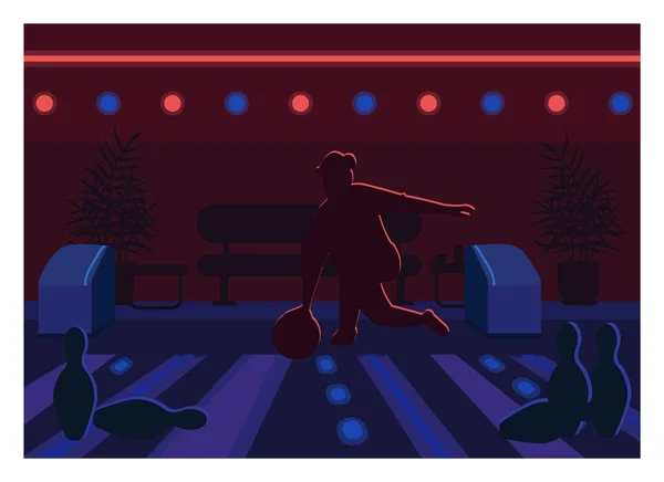 Bowling Beco Plana Cor Vetor Ilustração Ataque Pessoa Com Bola — Vetor de Stock