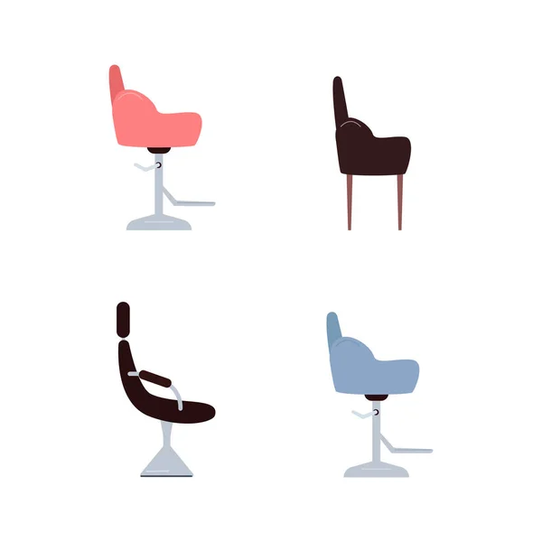客户座位平面彩色矢量对象集 理发店的椅子美容院的家具 理发店和美发厅为网页平面设计和动画收藏制作的孤立卡通插图 — 图库矢量图片
