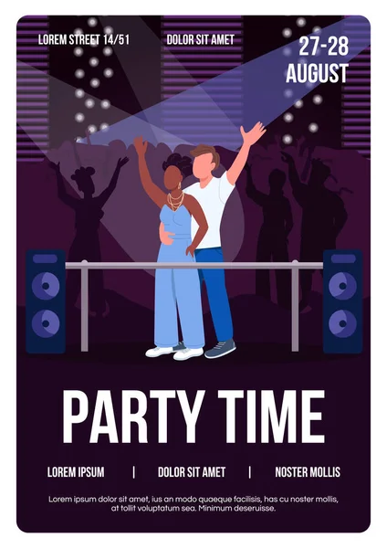 Parti Zamanı Poster Düz Vektör Şablonu Müzik Konserinde Eğlenceli Bir — Stok Vektör