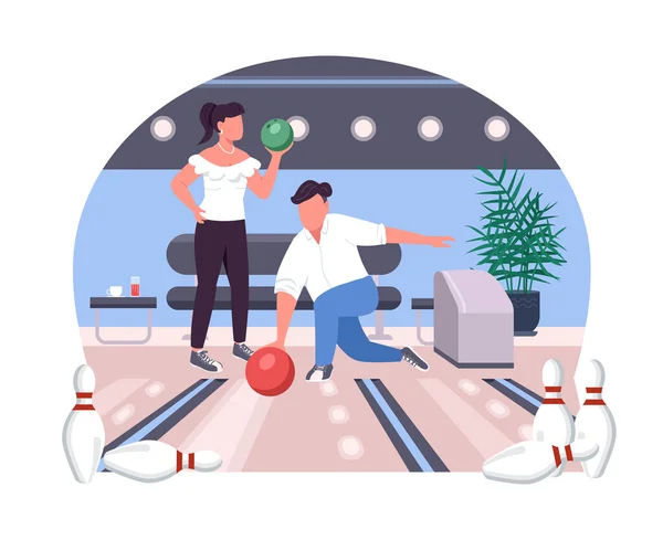 Couple Dans Une Allée Bowling Bannière Web Vectorielle Affiche Deux — Image vectorielle