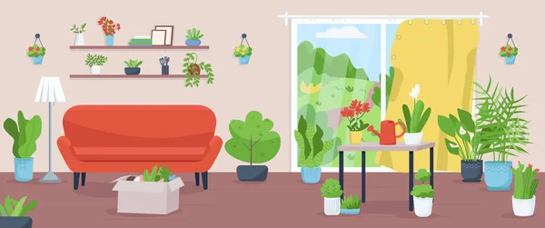 Apartamento Con Plantas Ilustración Vectorial Color Plano Sala Estar Para — Vector de stock