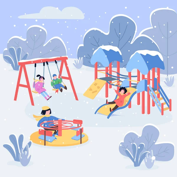 Aire de jeux d'hiver illustration vectorielle de couleur plate — Image vectorielle