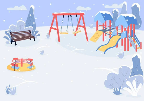 Lekplats Vintern Platt Färg Vektor Illustration Vinterrekreationszon För Barn Snöigt — Stock vektor