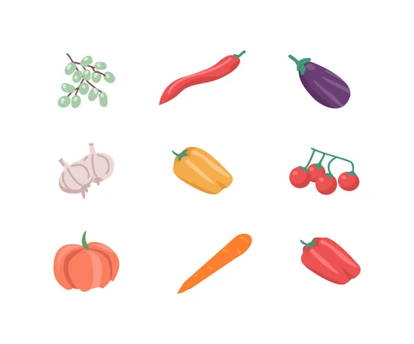 Conjunto Objetos Vectoriales Color Plano Vegetal Frutas Maduras Uvas Frescas — Vector de stock