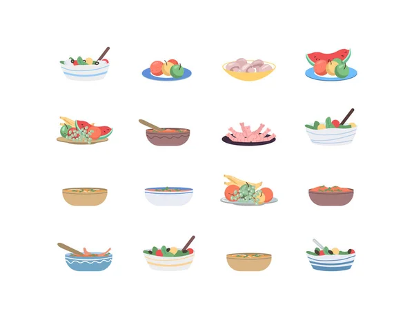 假日食品平色矢量对象集 国家烹饪 盘子里有食物 传统的世界美食 孤立的卡通画 用于网页平面设计和动画收藏 — 图库矢量图片