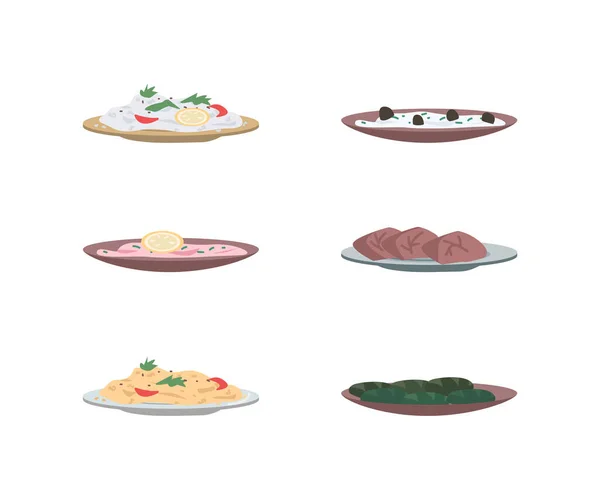 Cuisine Traditionnelle Mondiale Plat Vecteur Couleur Ensemble Objets Nourriture Nationale — Image vectorielle