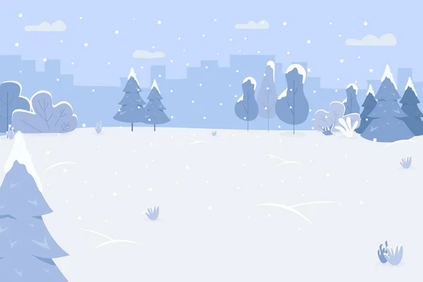 Neve Parque Semi Plano Vetor Ilustração Cenário Inverno Centro Cidade —  Vetores de Stock