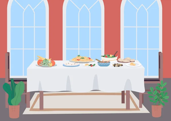 Mesa Cena Lujo Ilustración Vector Color Plano Sala Estar Para — Archivo Imágenes Vectoriales