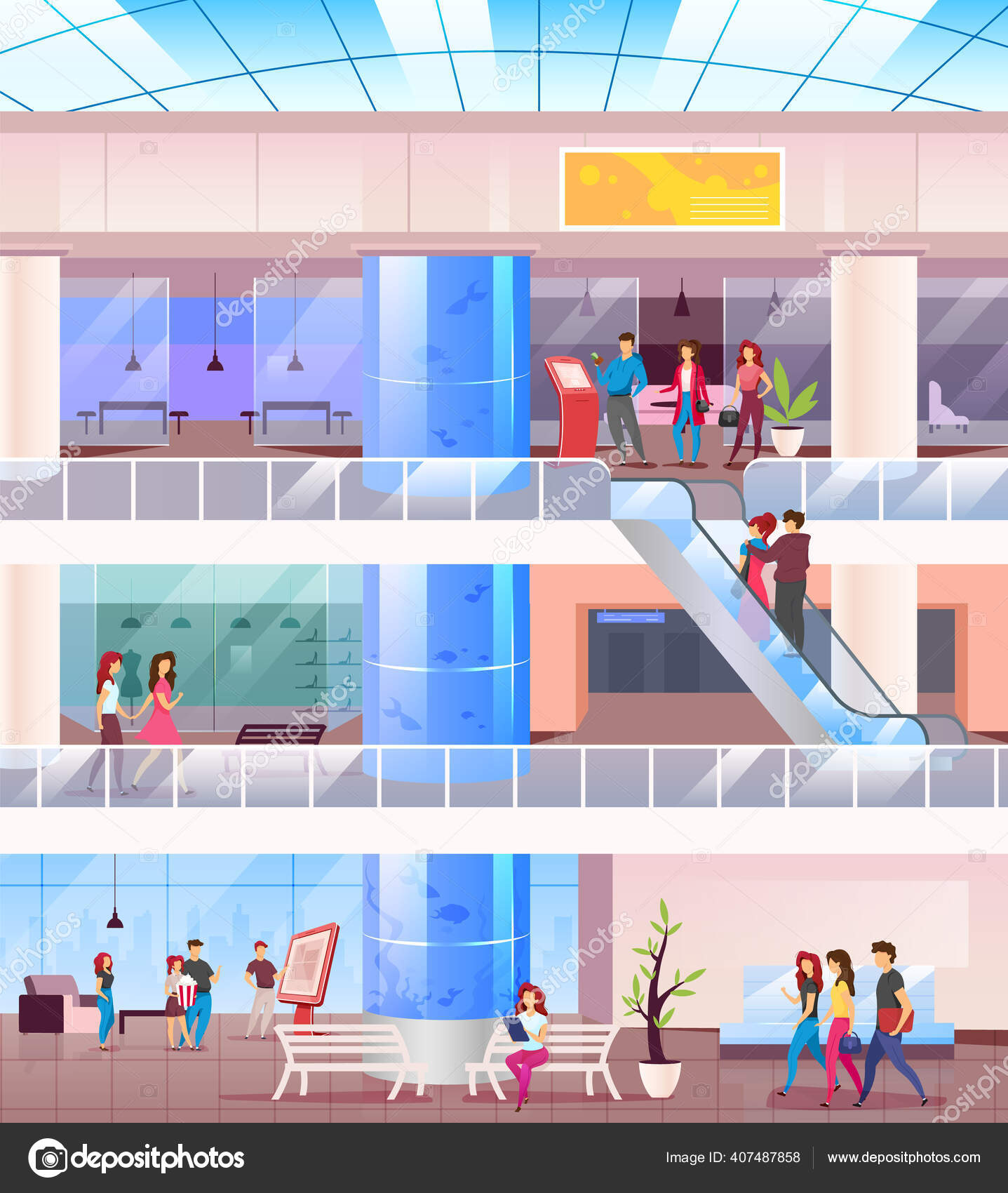 Shopping Mall Flat Color Vector Illustration Buyers Center Supermarket Indoors Stock Vector Image by ©ntlstudio #407487858 Shopping Mall Flat Color Vector Illustration Buyers Center Supermarket Indoors Stock Vector Image by ©ntlstudio #407487858