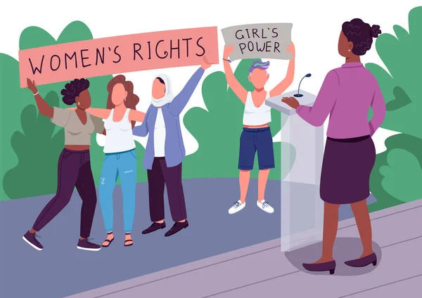 Chica Poder Ilustración Vector Color Plano Derechos Mujer Empoderamiento Femenino — Vector de stock