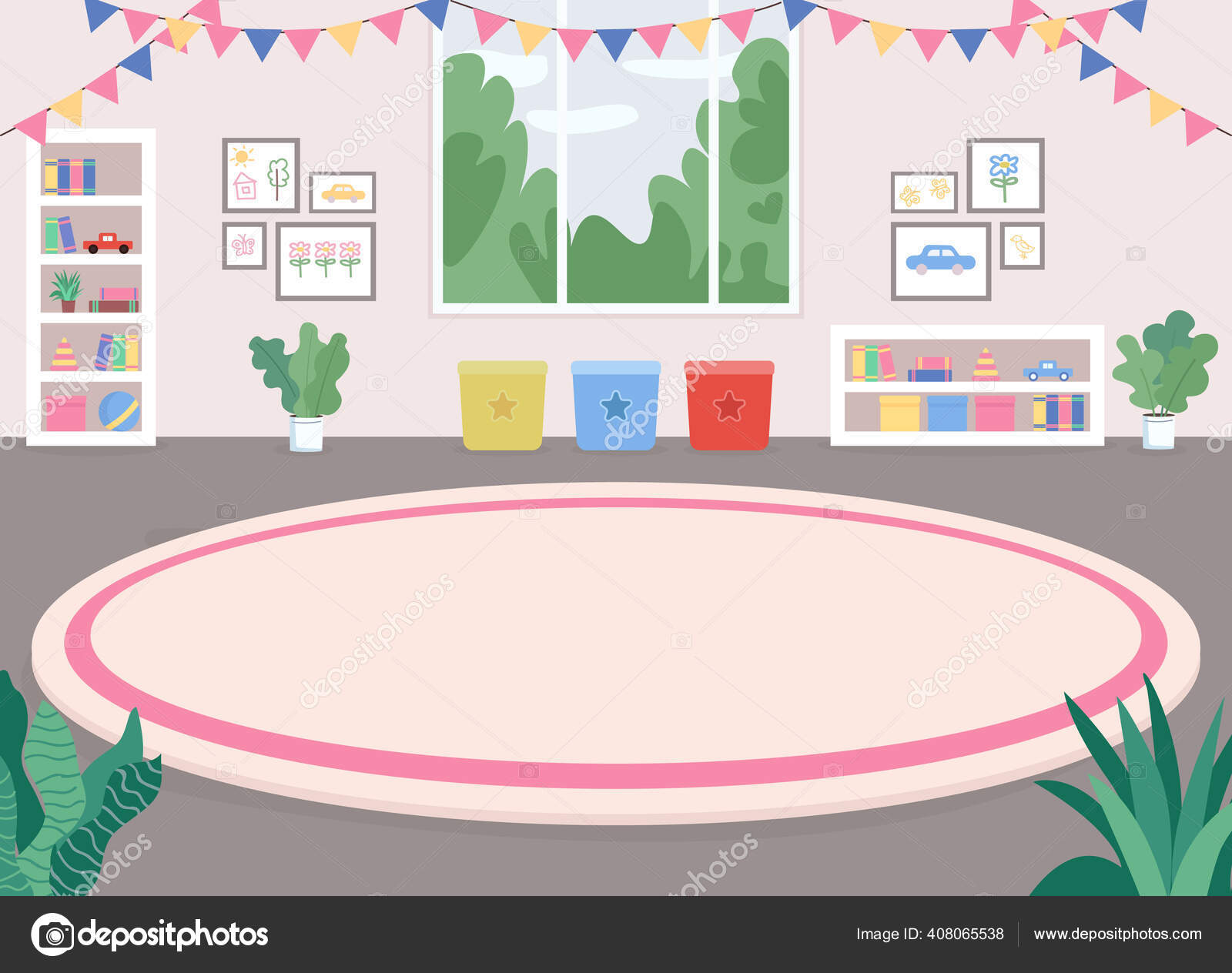 Children Room Flat Color Vector Illustration Playroom Nursery School  Kindergarten Stock Vector Image by ©ntlstudio #408065538