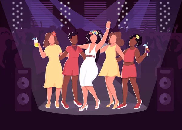 Nightclub Festa Cor Plana Vetor Ilustração Meninas Alegres Vestidos Legais — Vetor de Stock