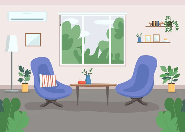 Psychotherapie Kabinet Platte Kleur Vector Illustratie Ontwerp Van Werkplek Woonkamer — Stockvector