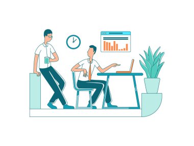 Proje takımı düz renk vektörü yüzsüz karakterler. İş ortaklığı. Personel üyeleri stratejiyi tartışıyor. Şirket işgali web grafik tasarımı ve animasyonu için izole edilmiş çizgi film çizimi