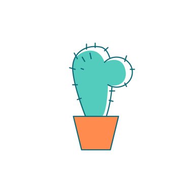 Kapalı alanda kaktüs düz renk vektör nesnesi. İç dekorasyon için ev bitkisi. Elinde çiviler olan yeşillik. Saklı ofis yeşilliği web grafik tasarımı ve animasyonu için izole çizgi film çizimi