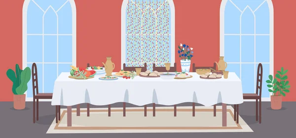 Repas National Musulman Illustration Vectorielle Couleur Plate Fête Mariage Restaurant — Image vectorielle