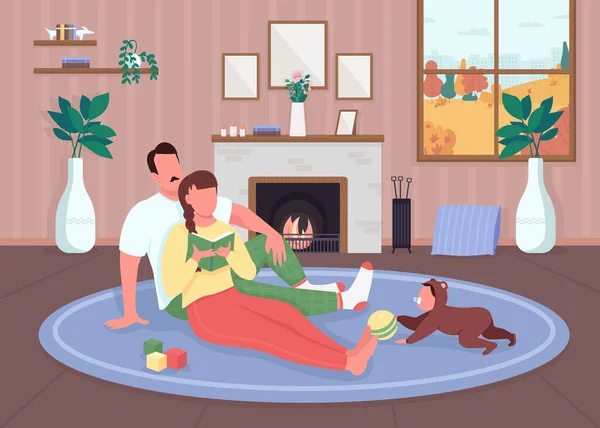 Rodinný Relax Doma Ploché Barevné Vektorové Ilustrace Matka Otec Sedí — Stockový vektor