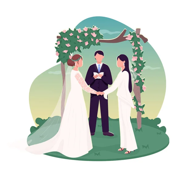 Pareja Lesbiana Casarse Vector Web Banner Cartel Pareja Homosexual Cerca — Vector de stock