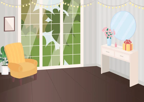 Festlich Dekorierte Zimmer Flache Farbvektor Illustration Luxuriöses Haus Mit Girlanden — Stockvektor
