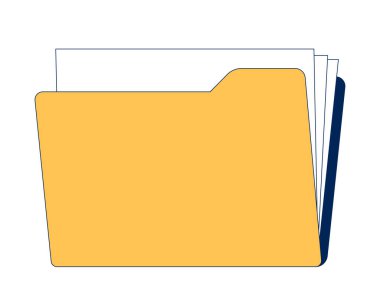 2D karikatür nesneli klasör. Dijital depolama. Ofis işleri. Kayıt tutuyordum. Dosya organizasyonu. Kağıt işleri beyaz üzerine izole edilmiş element düz vektör klipsleme sanatı arşivi. Benek illüstrasyonu