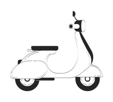 Retro scooter side view doodle linear object. Vintage urban mobility and nostalgic transport. Italian style moped 2D vector outline clip art drawing isolated on white. Hand drawn sketch illustration