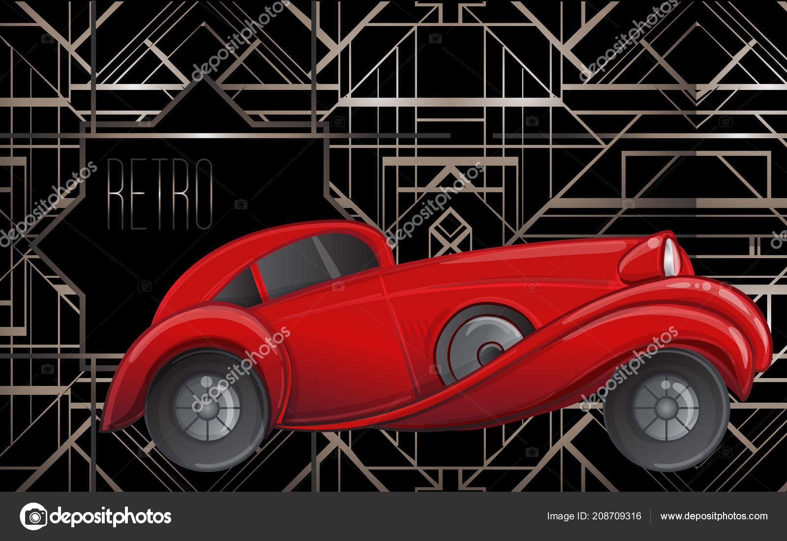 Download Art Deco Style Red Car Vector Illustration Roaring Twenties Classic Vector Image By C Vgorbash Vector Stock 208709316