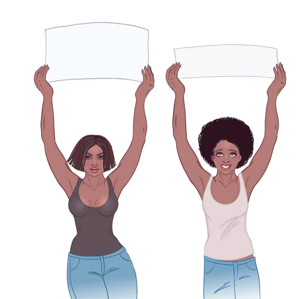 Jeune Fille Afro Américaine Tenant Une Bannière Concept Protestation Féministe — Image vectorielle