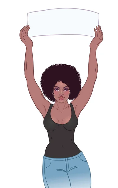 Jeune Fille Afro Américaine Tenant Une Bannière Concept Protestation Féministe — Image vectorielle