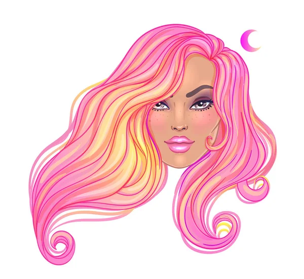 Beautiful Redhead Woman Long Wavy Hair Flowing Wind Hair Salon — Stock Vector