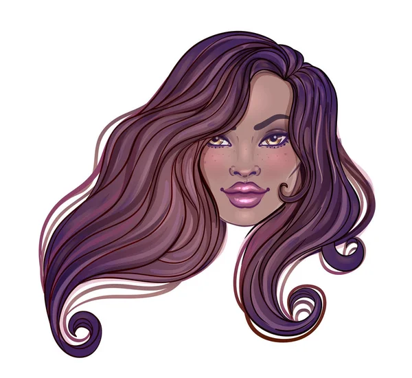 Hermosa Mujer Con Pelo Ondulado Largo Que Fluye Viento Concepto — Vector de stock