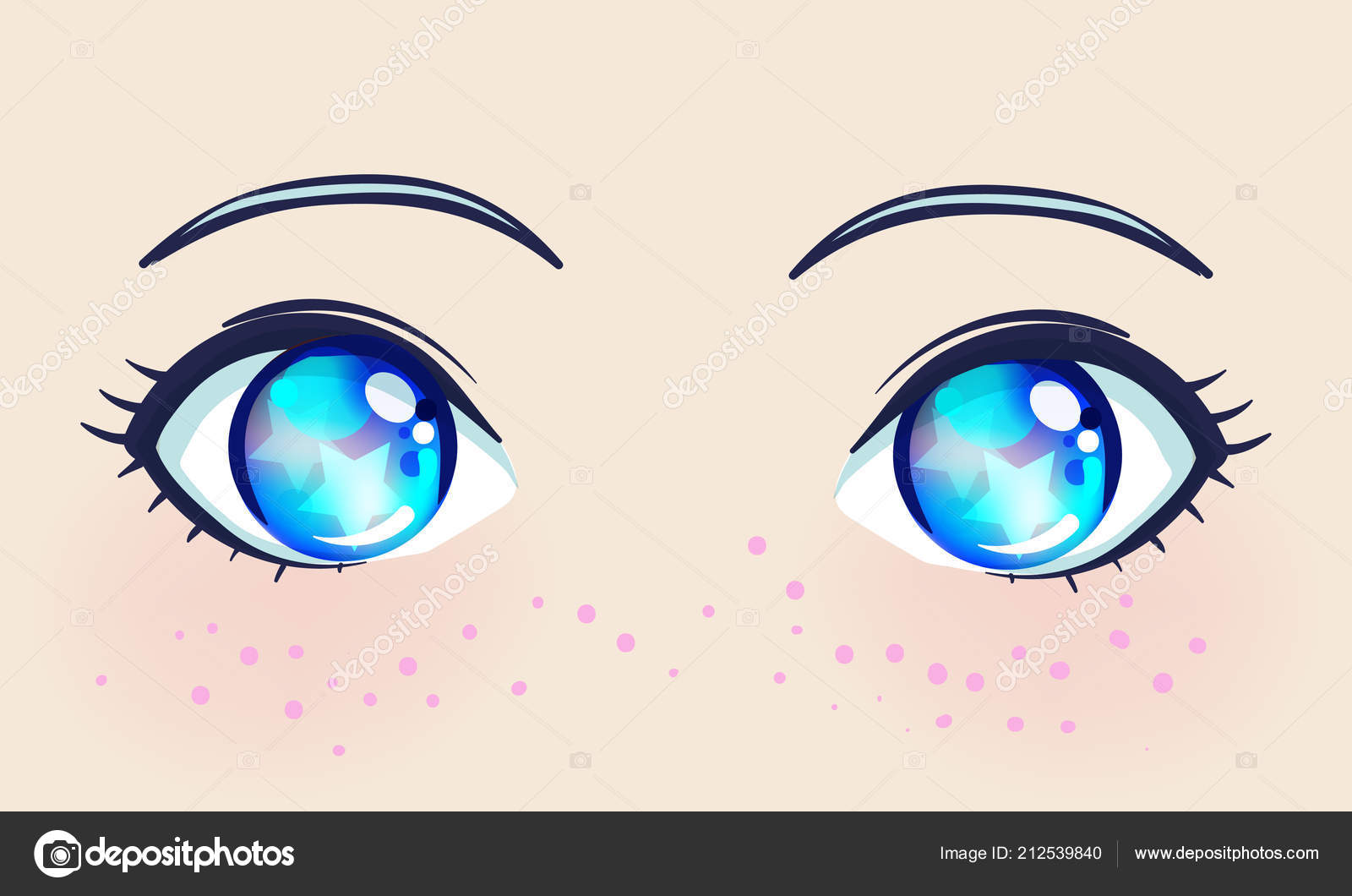 Vetores de Cara De Anime Feliz Estilo Mangá Grandes Olhos Azuis