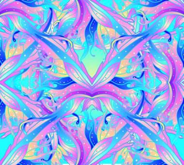 Sihirli peri kanatları seamless modeli. Çizilmiş vektör çizim. Popüler magic yazdırma, simya, gizem, ilahi tanrıçası, maneviyat, büyü. Gökkuşağı renkleri.